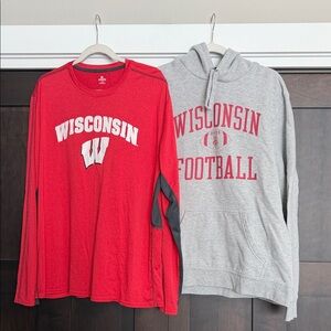 University of Wisconsin Mens Hooded Sweatshirt and Long Sleeve Athletic Shirt XL